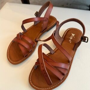 Xappeal Brown Leather Sandals with Ankle Strap